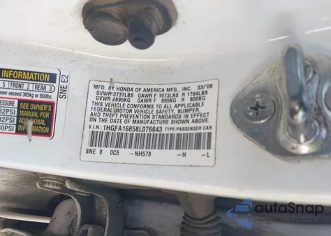 2008 Honda Civic Ex from USA, damaged, VIN 1HGFA16858L076643